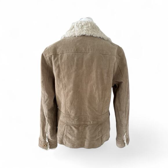WILSON’S LEATHER Women’s M Beige Suede Faux Shearling Penny Lane Jacket - Picture 3 of 14